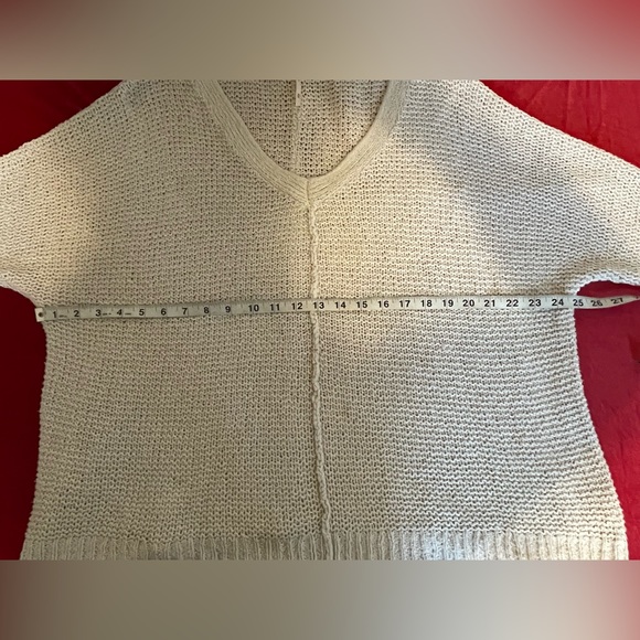Free People oatmeal beige Knit V neck oversized slouchy off shoulder sweater m - Picture 10 of 14